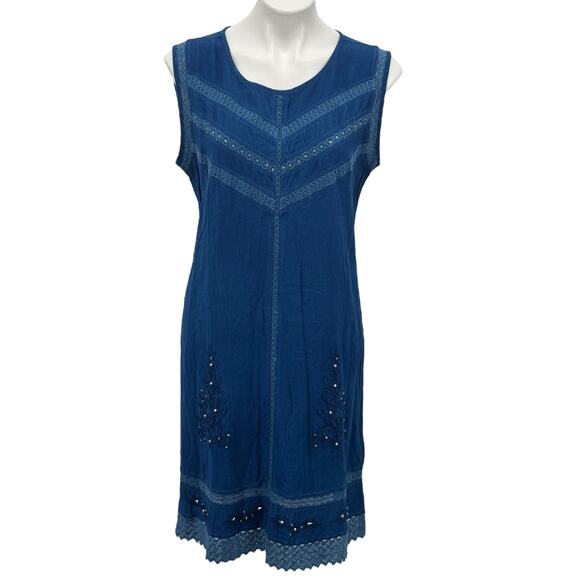 Coline 100% Rayon Lace Dress SZ XL Women's Blue Embroidered Beaded Embellished - Picture 1 of 13